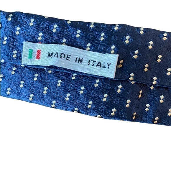 Alby Made in Italy Blue & Gold Checkered Silk Tie 56” - Picture 5 of 11